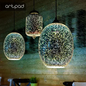 Ustvarjalne Svetleče LED 3D Bar Obesek Svetlobe Ognjemet Pisane Stekleno Kroglo, ki Visi Svetilka za Restavraciji Hotela Dnevna soba Jedilnica