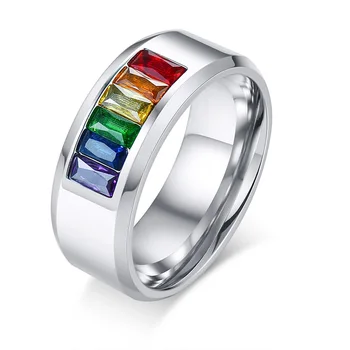 2019 Nova Moda Titan Jekla Crystal Ring za Ženske Modni Ženski Rainbow Barva Kamna obroči anillos mujer obroč moški 8 mm