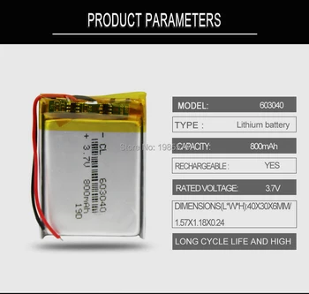 3,7 v 800mah baterije 603040 litij-ionska baterija li-polimer baterija Za PAD DVD E-knjige bluetooth slušalke baterija, akumulator