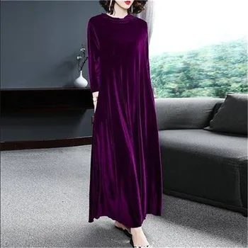 2022 Ženske Long Sleeve Vintage Žametno Obleko Jeseni, Pozimi Urad Dama Elegantno Obleko Svoboden Slim Stranka Obleko Vestidos