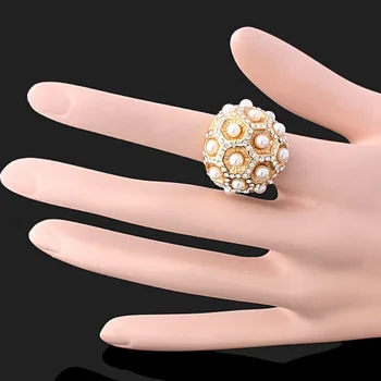 Chran Letnik Boho Izjavo Nakit Modni Umetno Pearl Crystal Ring Zlato Ljubezen Posla Poročni Prstani Za Ženske Dodatki