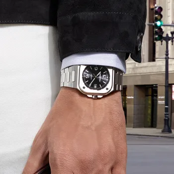 Bell & Ross Moške Klasičnih Kvadratnih Quartz uro Luksuzni Koledar Jekla Pasu Watch Montre Homme Watch Relogio Masculino