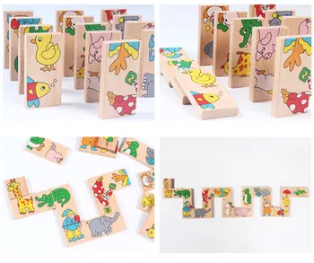 15Pcs Domino Blokov, Lesene Igrače Za Otroke Baby Vrtec učni Pripomočki Karton Živali gradniki Izobraževalne Darilo