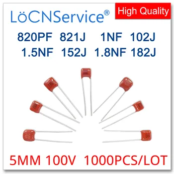 LoCNService 1000PCS 5MM 100V 820PF 1NF 1.5 NF 1.8 NF 821J 102J 152J 182J CBB Polipropilen Film Kondenzator CL21 Visoke Kakovosti