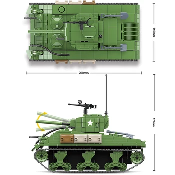 726PCS Vojaške Sherman M4A1 Tank Model gradniki WW2 ameriški Vojak Orožje Vojske Številke Opeke Igrače Za Otroke Darila