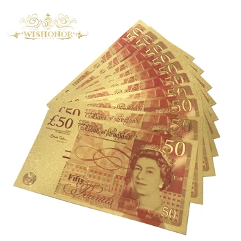 Debelo 50 Funtov Angliji Pisane Zlato Bankovec za 50 Apoenov Bankovcev v 24K Gold Denar za Darila in Zbiranje