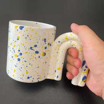 Abstraktna umetnost vrata ročaj keramične skodelice rumena modra splash pika Vrč prilagojene ustvarjalne kave, mleka, skodelico vrč, vrč kave