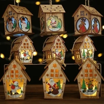 1Pc Božič LED Luči, Leseni Hiši Srčkan Visi Drevo Okraski Počitnice Dekor