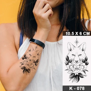 Nepremočljiva Začasni Tattoo Nalepke Linearno Geometrično Luna Lev, Leopard Cvet Tattoo, Ženska, Človek Otrok Realistične Umetnosti Flash Tatto