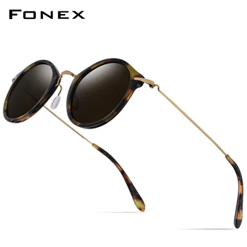 FONEX Acetat Titana Polarizirana sončna Očala Ženske blagovne Znamke Oblikovalec Retro Vintage Krog Elastična sončna Očala za Moške Sunglass 852