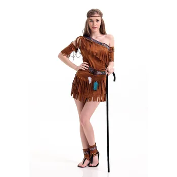 Indijski Squaw Cowgirl Princesa Pustna Kleopatra Prvobitni Avtohtonega Plemena Halloween Kostumi Za Ženske In Dekleta
