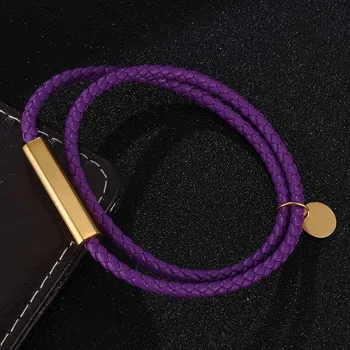 Modni Purple Pleteni Usnjeno Zapestnico Moških Zapestnica za Ženske, Nakit za Večplastno Usnje Zapirali Čar Zapestnico BB0707