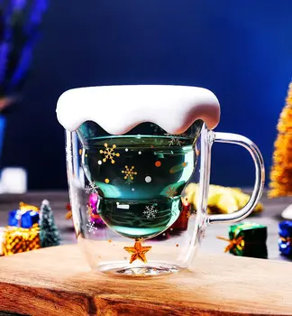 Moda osebnost dvoslojno Božično drevo obliko zvezdnato nebo stekleno skodelico kave za družino in prijatelje, Božična darila