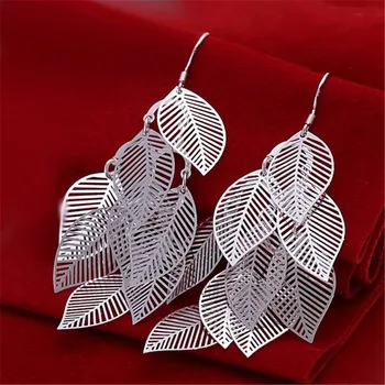 GINSTONELATE Novo preprost tovarne debelo srebrne barve dodatki modni čar ženske listov uhani klasični slog E214