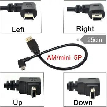 Mini USB Kabel, USB Tip A za Mini 5Pin Desni Kotni napajalni Kabel Adapter za Polnjenje Sinhronizacija 0,25 M 0,5 M do 1,5 M 3M 5M za GPS, MP3